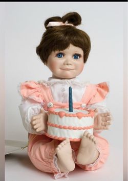 Porcelain Patty Cake  Doll with Birthday Cake