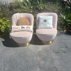 CB2 Simone Mink Faux Mohair Blush Chairs (a Set)