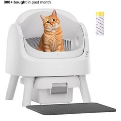 New PetPivot Self Cleaning Litter Box, Open Top Automatic Litter Box for Multiple Cats, Multiple Layer Safety Protection, Liners and Mat Included, Whi