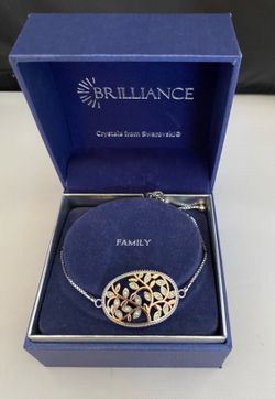 New NWT Fine Silver Plate & Rose Gold From Swarovski Family Tree Adjustable Bracelet