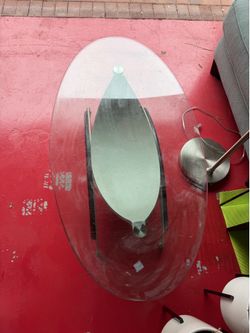 Modern Oval Glass Coffee Table with Metal Base