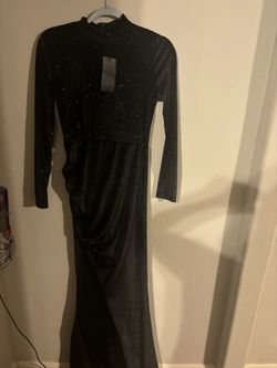 Black Velvet Long High Slit Dress 