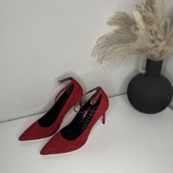 NWT Calvin Klein Red Suede Pointed Heels