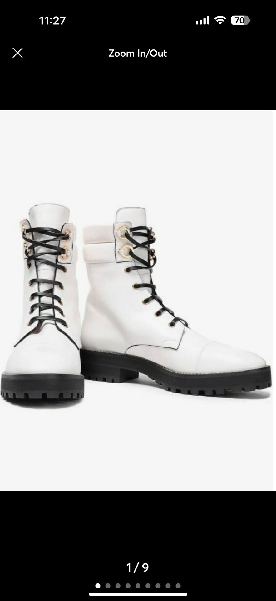 Stuart Weitzman 9.5 Women's Lexy Combat Boots White Leather Lace Up