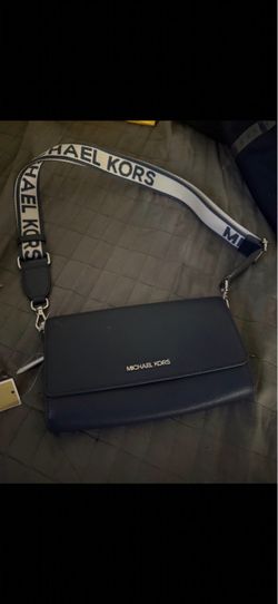 Michael Kors Women Large Jet Set Leather Zip Around Crossbody Purse Bag Navy