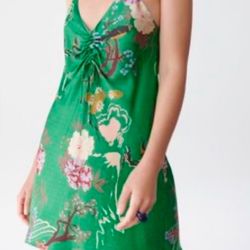 Zara Bloggers Favorite Satin Green Effect Print Dress Size S