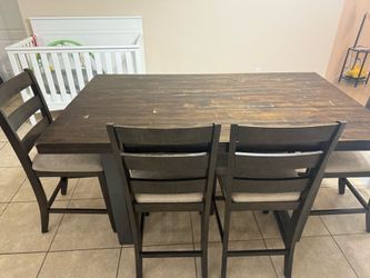 TABLE Sawyer DARK TONE High Table, 4 Barstools & High Bench