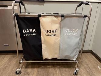 Laundry Hamper Cart Wheels Removable Fabric Bags Organizer Bedroom Bath Dorm