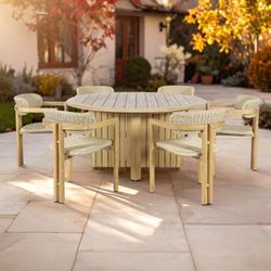 7PCS OUTDOOR TABLE SET NATURAL WOOD (NCSEDONA) $1899 FREE LOCAL DELIVERY / SE HABLA ESPAÑOL