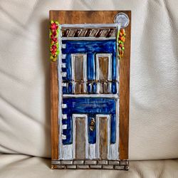 Hand-Painted Blue Door Wall Art - Decorative Home Hanging Wall Decor