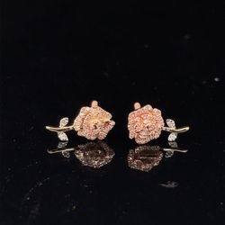 10KT Rose Gold Diamond Rose Earrings 1.20g .08CTW 182722/3