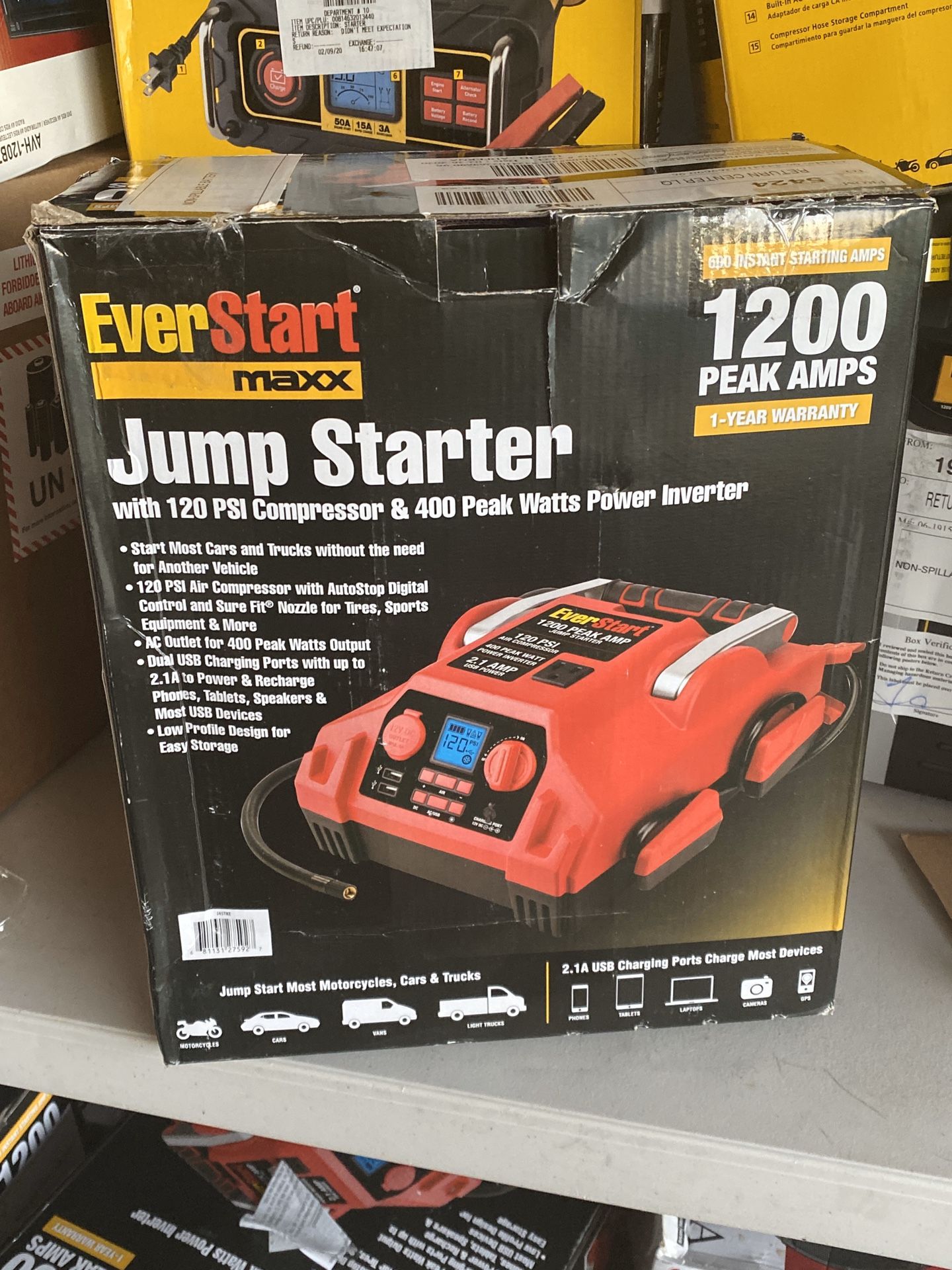 EVERSTART Maxx J45TKE 1200 Peak Jump Starter Air Compressor Power Inventor NEW