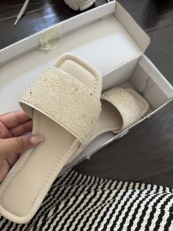 white glitter sandals