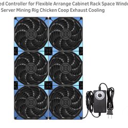 120mmx6 720mm Adjustable Computer PC Box Vent Fans 3V-12V Speed Controller for Flexible Arrange Cabinet Rack Space Window Wall Server Mining Rig Chick