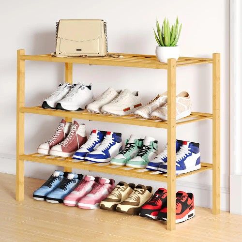 NEW 3-Tier Bamboo Shoe Rack, Storage, Organizer, Multifunctional, Stackable (bamboo)