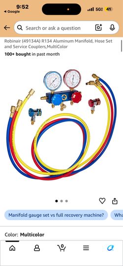 Robinair (49134A) R134 Aluminum Manifold, Hose Set and Service Couplers