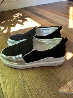 Red Sandal And Black Silver Shoes