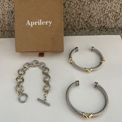 Brand new adjustable stackable twisted cable bracelet set