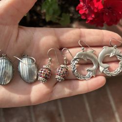 Vintage Rhinestone Barrel Beaded Earrings Sterling Silver Dolphin Jewelry Heavy Mother of Pearl Jewelry 
