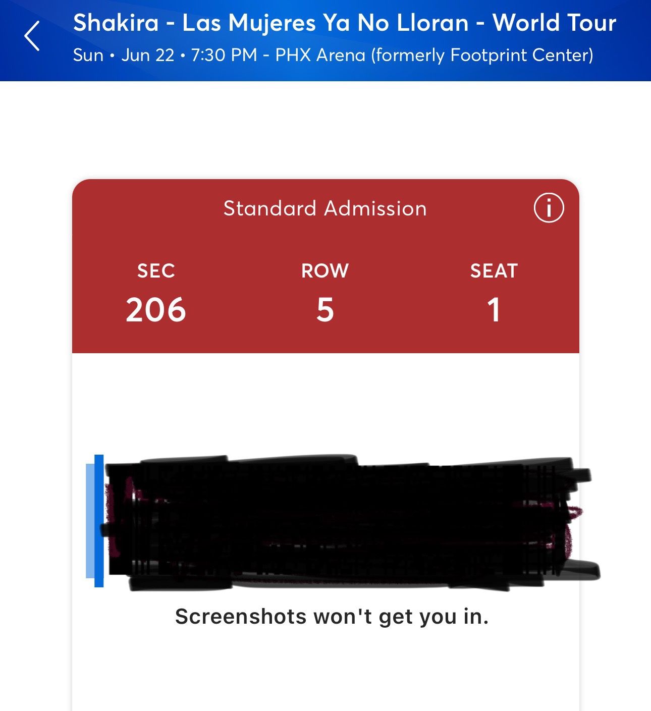 Shakira Tour Ticket For Sale