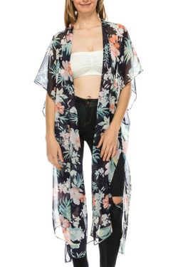 Printed long kimono/cover-up