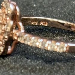 Round Cut Diamond Flower Ring Rose Gold Plated Over Sterling Silver