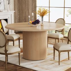 47" Round Dining Table for 4, Farmhouse Kitchen Table with Metal Base, Modern Small Dinner Table for Dining Room,Kitchen (Chairs Not Included)