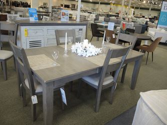 Gray Extension Dining Table with Upholstered Chairs - Weathered Gray | Armchair