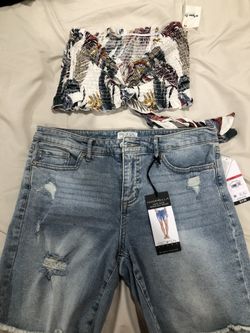 Tie-Front Tube Top With Bermuda Shorts