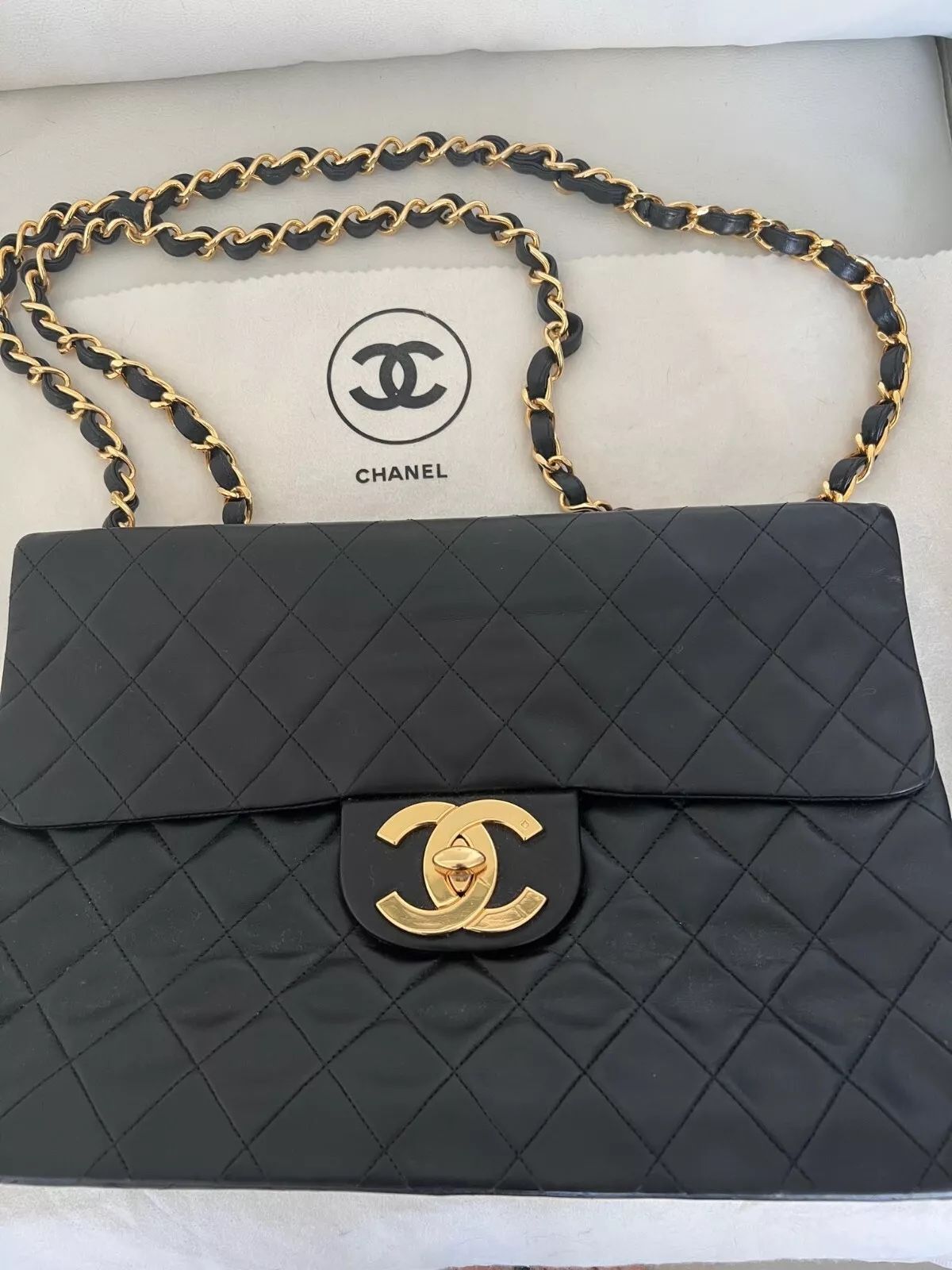 CHANEL Jumbo Shoulder Bag Black Leather