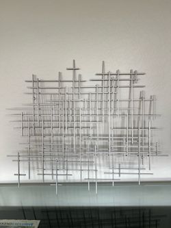 Silver abstract lines rectangle geometric metal hanging wall art, sculpture