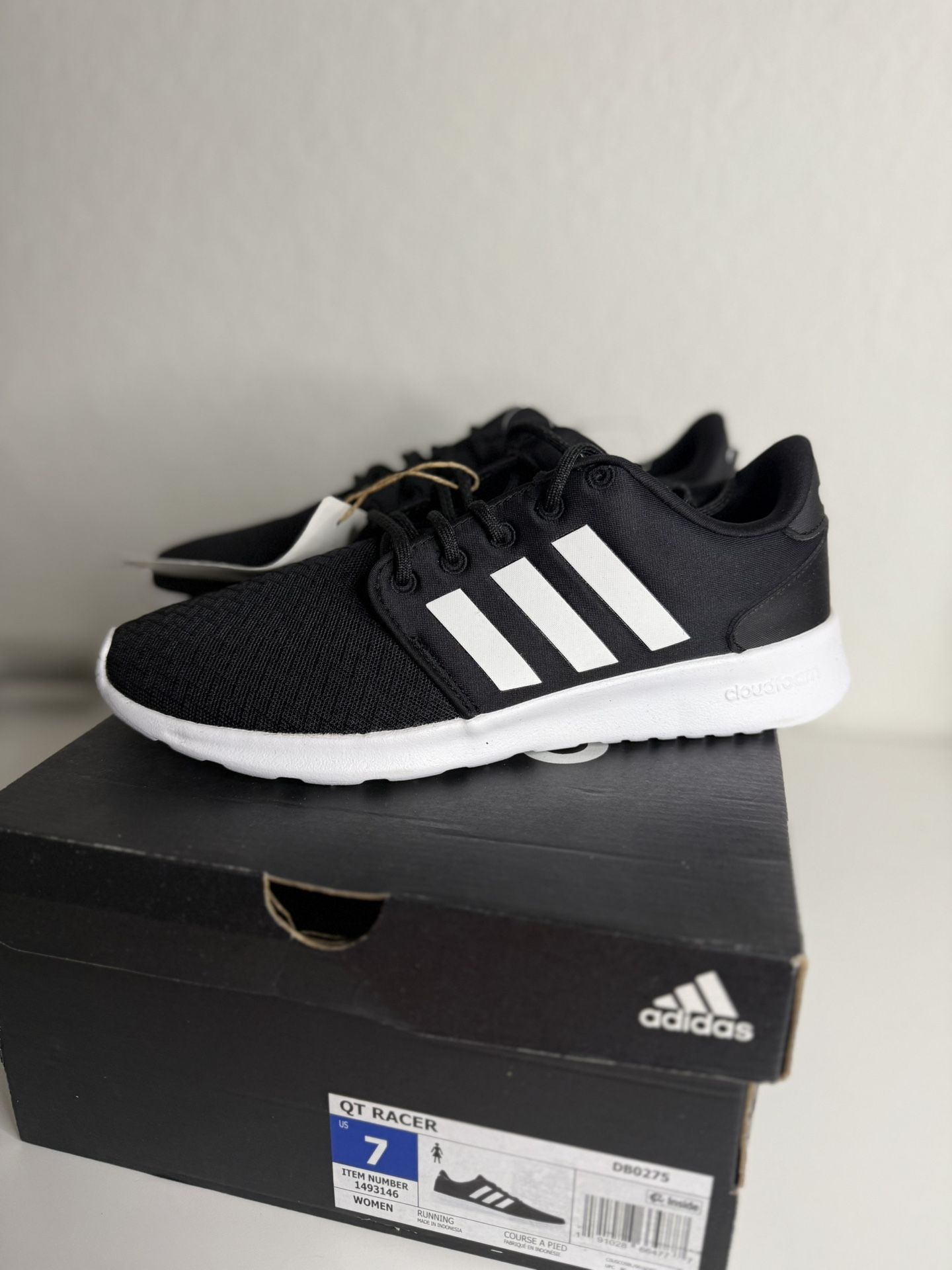 (NEW) Black Adidas' Womens Cloudfoam QT Racer Running Shoes