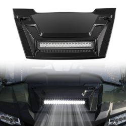 Sport Hood Scoop with LED Spotlight for Pioneer 700 2P 4P 14-25, Black PP Front Hood Cover with LED Auxiliary Light for Honda Pioneer 700-2 700-4 2014