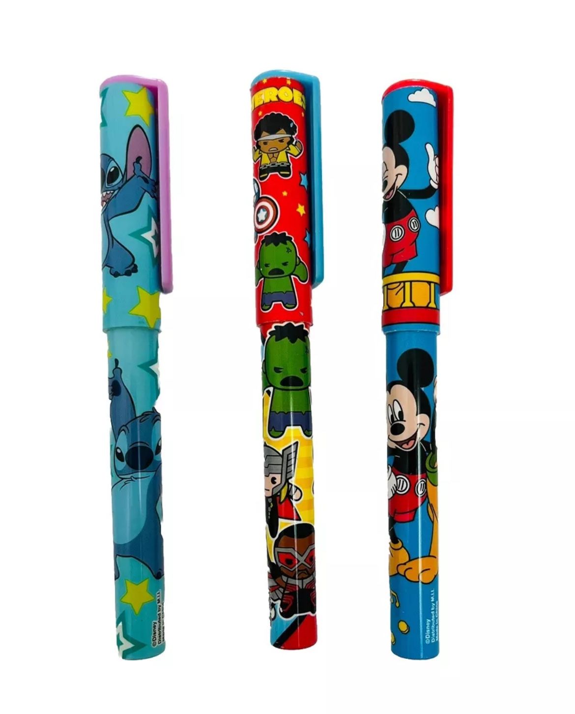 Disney Mickey Mouse Stitch Marvel Avengers Capped 3 Pens For School, Notebook