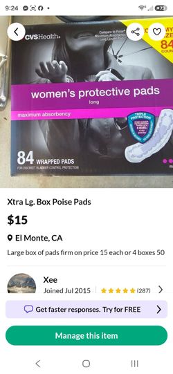 Xtra large box poise pads 84 in box