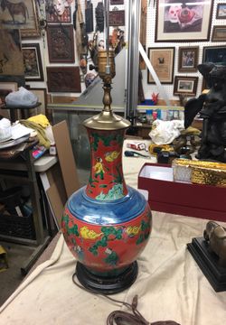 Vintage Japanese vase lamp - 2’ - blue green red