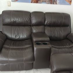Leather Love Seat And Sofa Brown/Reclining Both