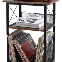 Record Player Stand with Vinyl Storage Up to 100 Albums,Vinyl Shelf Storage Cabinet for Vinyls Records,3 Tier Side End Table for Living Room Bedroom, 