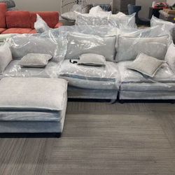 New 111.5'' Modular Sectional Sofa with Movable Ottoman, L Shaped Cloud Couch for Living Room, 3-Seat, Grey