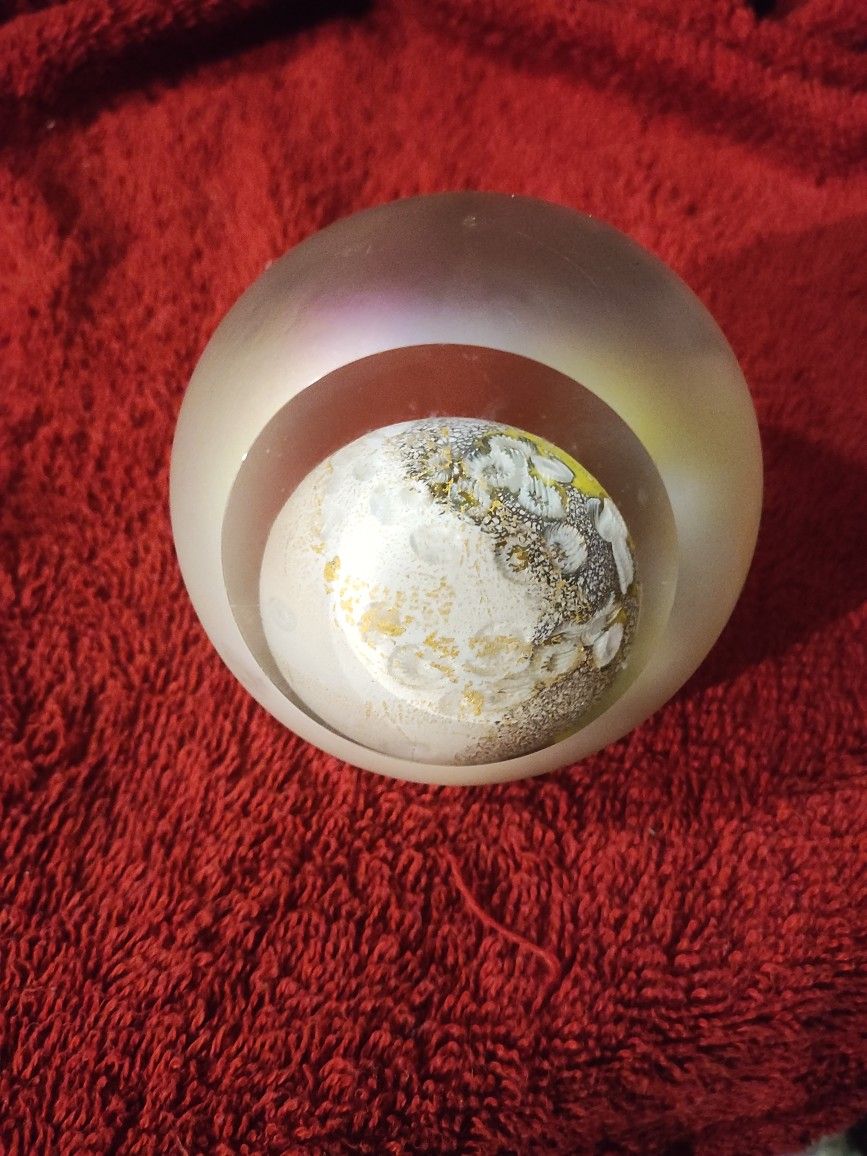 BLOWN GLASS Paperweight..  GLASS  EYE  STUDIO.   "MOON_".  