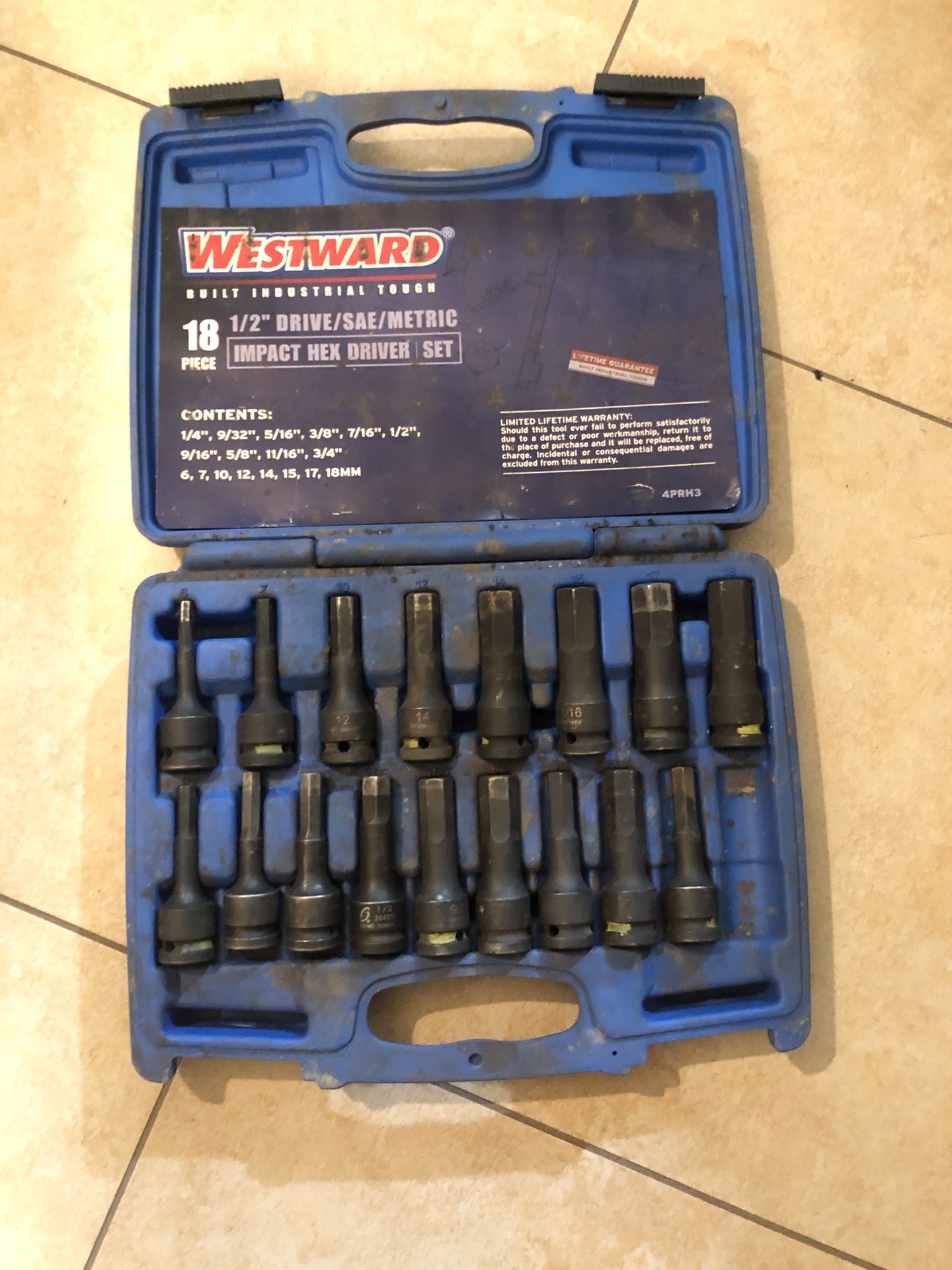 WESTWARD 4PRH3 1/2" DRIVE IMPACT BIT SOCKET SET, SAE, METRIC, 18 PCS (MVP012096)