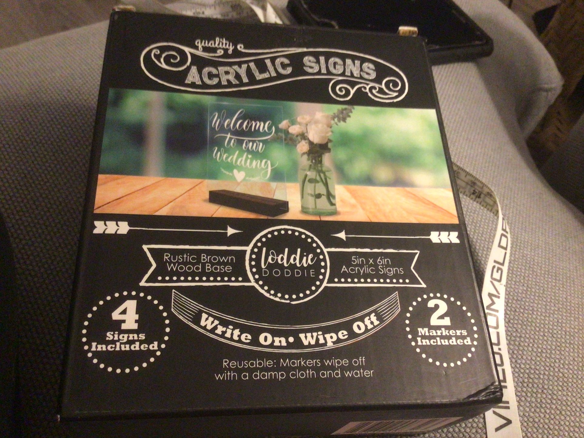 Wedding Item Loddie Doddie Four Acrylic Signs and Bases With One Chalk Marker