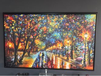 Large Framed Leonid Afremov Canvas Wall Art – 62x40 – Oversized Colorful Cityscape Painting