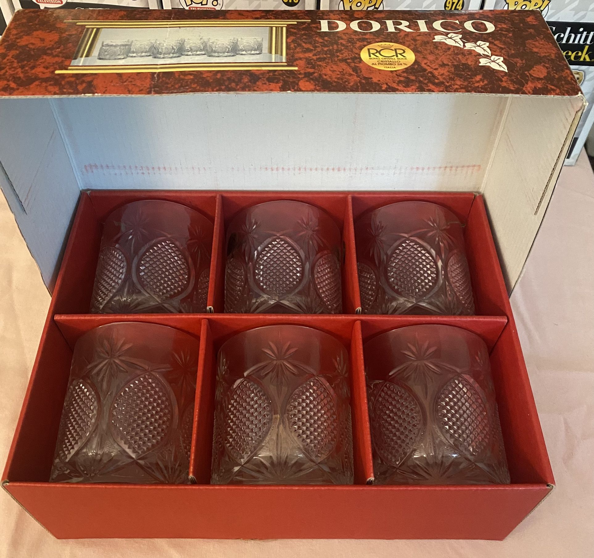 Dorico Royal Crystal Rock 6 Whiskey Glasses