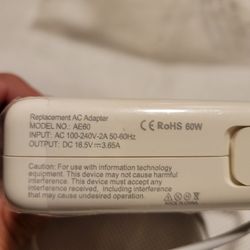 Replacement Ac Adapter For Apple MacBook 60w 16.5V-3.65A