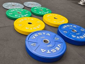 Vesta Colored Olympic Rubber Bumper Weight Plates 230lbs | 2inch holes | Gym Equipment | Fitness |