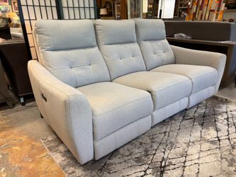 Pebble Grey 3-Seat Power Recliner w/ Adjustable Headrest