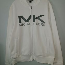 Michael Kors Mens Full Zip White Sweater Size Large Long Sleeve