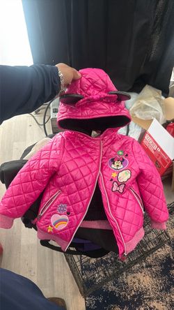 Minnie Mouse Girls Quilted Pink Jacket with Hood