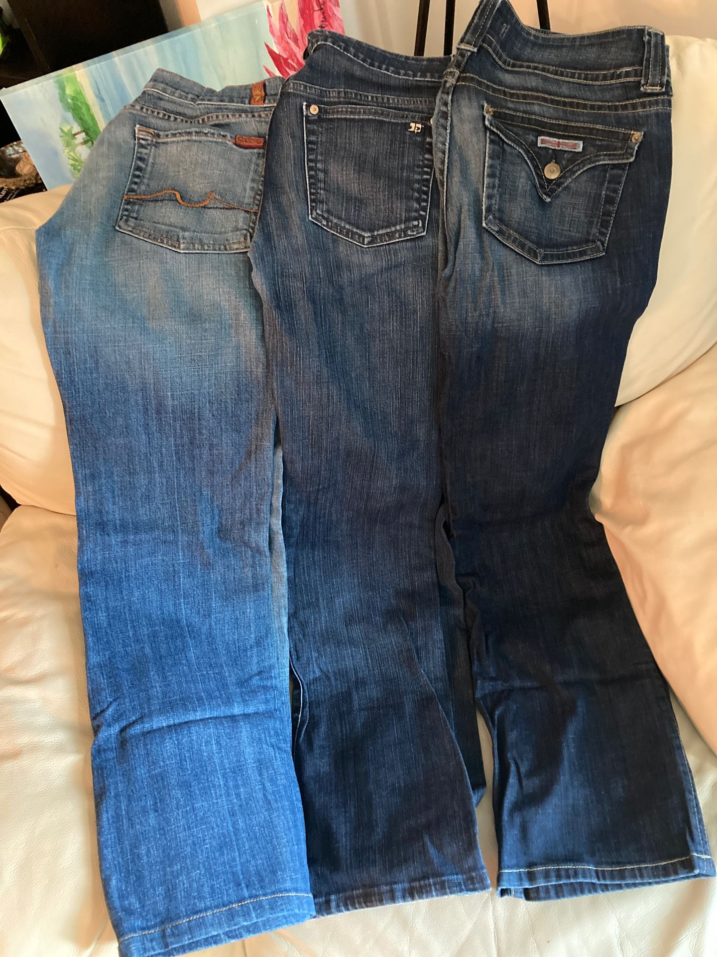 1 pair of Joe’s Jeans, 1 pair of Seven jeans and 1 pair of Hudson jeans all women size 31 al boot cut